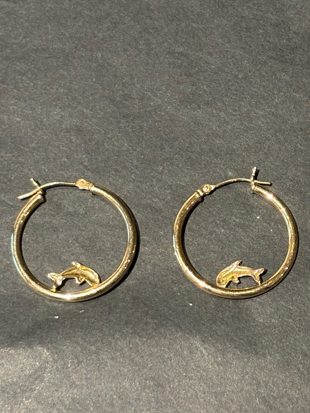 14K Gold Dolphin Hoop Earrings 1 Inch Nautical Hoops - Picture 5 of 7